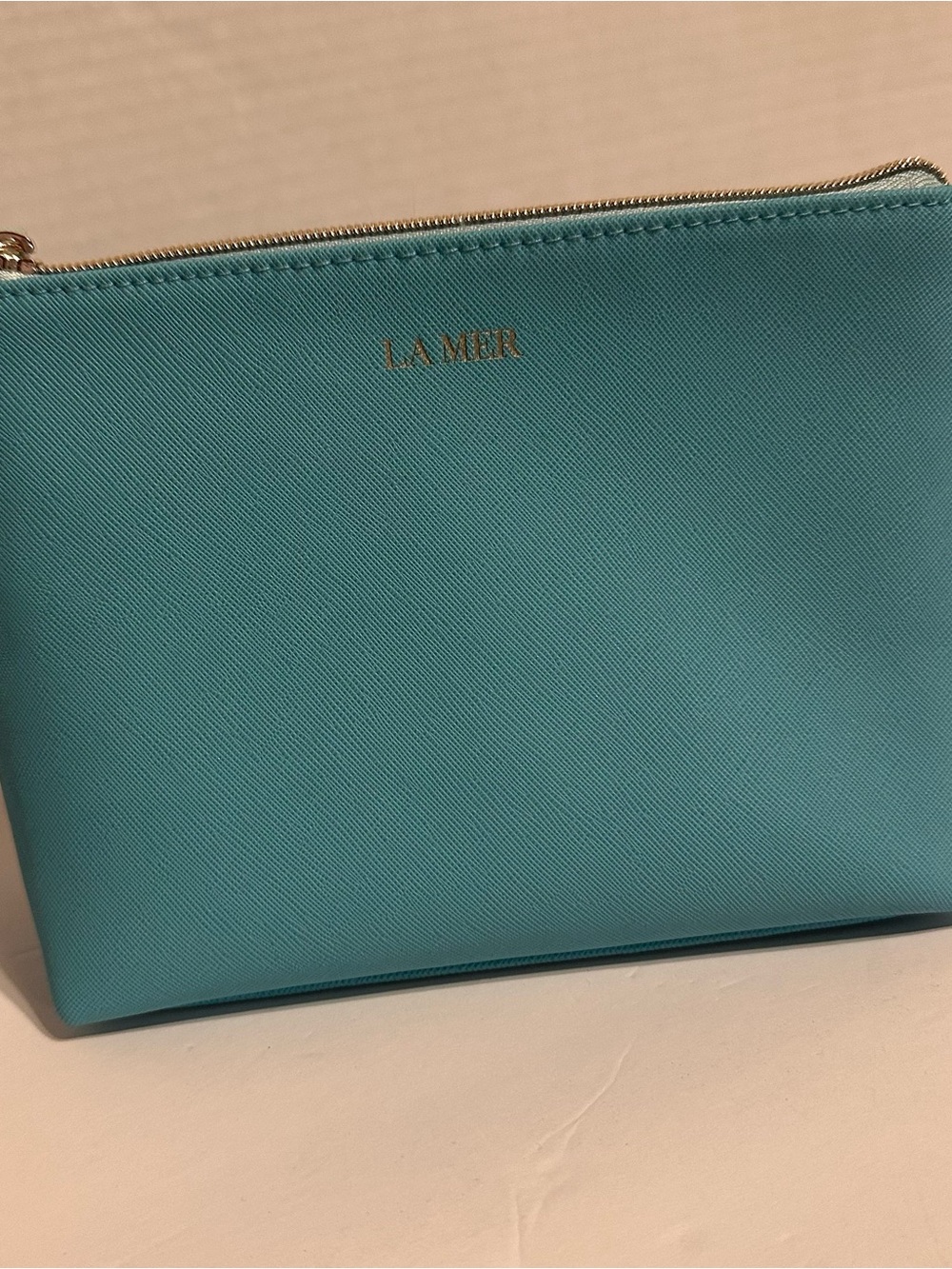 LA MER Leather Zip Pouch in Teal